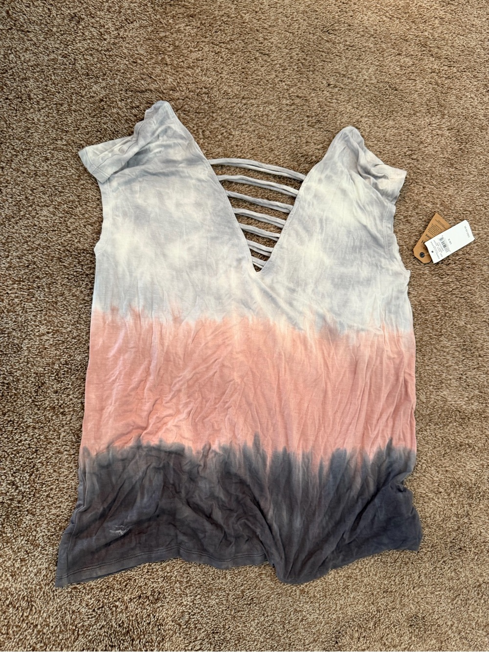American Eagle Outfitters Pink and Gray Ombre Strappy V-Neck Tank